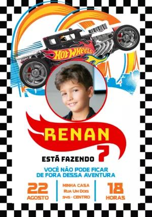 Convite Aniversário Hot Wheels com Foto para Editar Online
