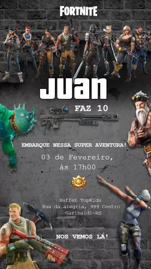 Convite de Aniversário Fortnite com Personagens para Editar