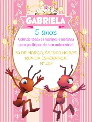Convite de Aniversário Formiguinhas para Editar Online