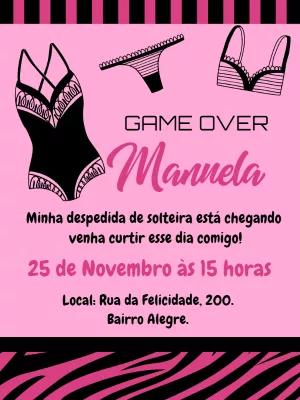 Convite Despedida de Solteira Game Over para Editar Online