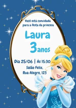 Convite de Aniversário Cinderela para Editar Online