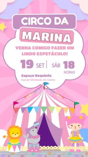 Convite Aniversário Circo Rosa com Animais para Editar Online