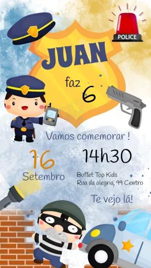 Convite de Aniversário Policial Infantil para Editar Online