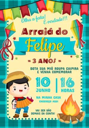 Convite Aniversário Festa Junina Menino Caipira para Editar