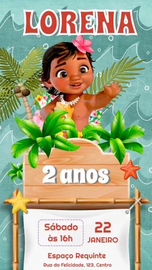 Convite Aniversário Moana Baby para Editar e Imprimir Online