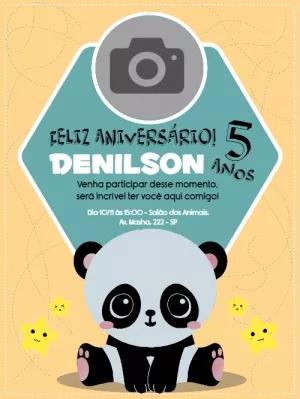 Convite Aniversário Panda com Foto para Editar Online