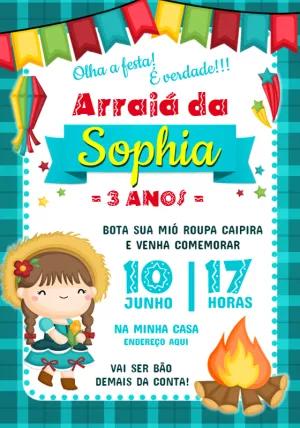Convite Aniversário Festa Junina Menina Caipira para Editar