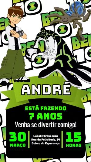 Convite de Aniversário Ben 10 com Aliens para Editar Online