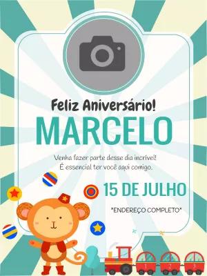 Convite de Aniversário Circo com Foto para Editar Online