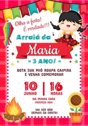 Convite Aniversário Festa Junina Menina Caipira para Editar