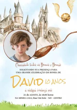 Convite Aniversário Harry Potter com Foto para Editar Online