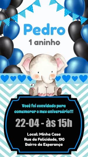 Convite Aniversário Elefantinho Azul para Editar Online