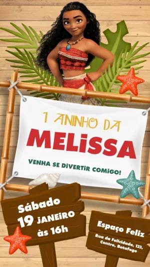 Convite de Aniversário Moana para Editar e Imprimir Online