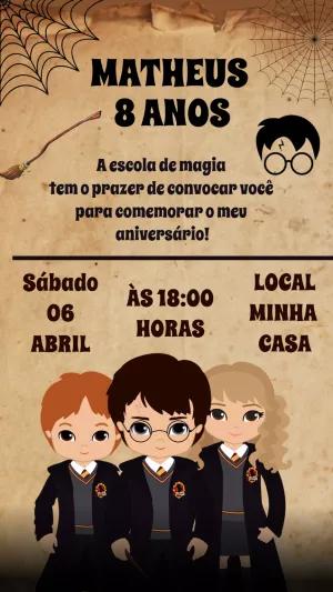 Convite Aniversário Harry Potter com Personagens para Editar