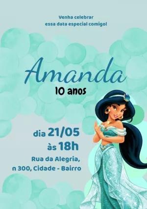 Convite Aniversário Jasmine Princesa para Editar Online