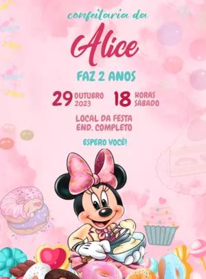 Convite Aniversário Confeitaria da Minnie Rosa para Editar