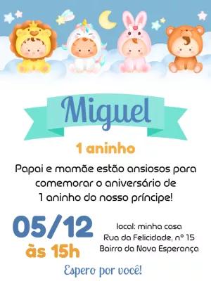 Convite Aniversário Bichinhos Fofos para Editar Online