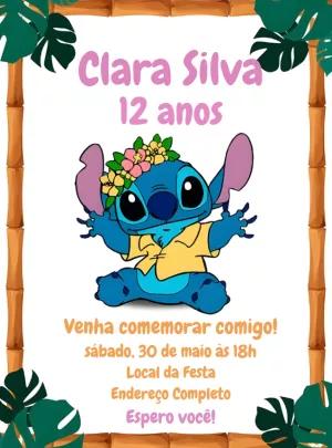 Convite de Aniversário Stitch Tropical Havaiano para Editar