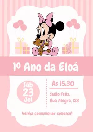 Convite Aniversário Minnie Baby Rosa para Editar Online