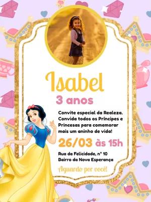 Convite Aniversário Branca de Neve com Foto para Editar Online