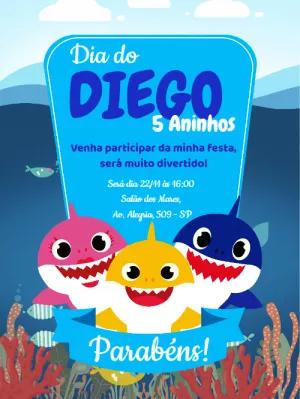 Convite de Aniversário Baby Shark para Editar Online