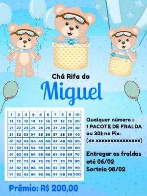 Chá Rifa Ursinho Baloeiro Editável Online para Imprimir
