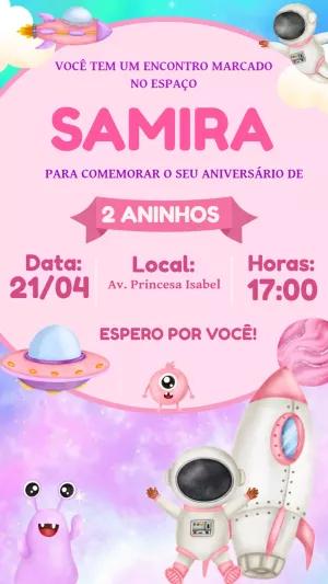 Convite de Aniversário Astronauta Menina para Editar Online