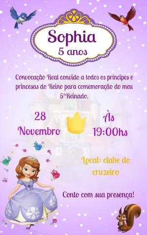 Convite de Aniversário Princesa Sophia Roxo para Editar Online