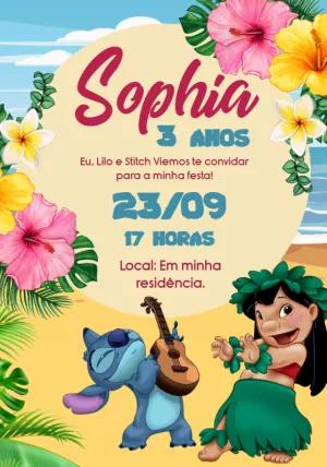 Convite de Aniversário Lilo e Stitch Tropical para Editar Online