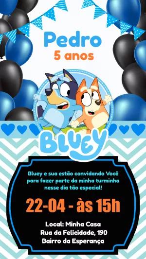 Convite Aniversário Bluey e Bingo para Editar Online