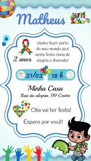 Convite Aniversário Autismo com Quebra-cabeça para Editar