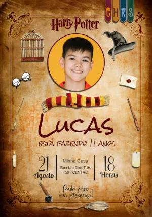 Convite Aniversário Harry Potter com Foto para Editar Online