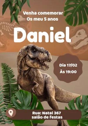 Convite de Aniversário Dinossauro T-Rex para Editar Online