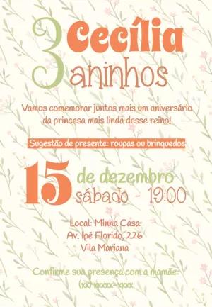 Convite Aniversário Jardim Encantado Floral para Editar Online