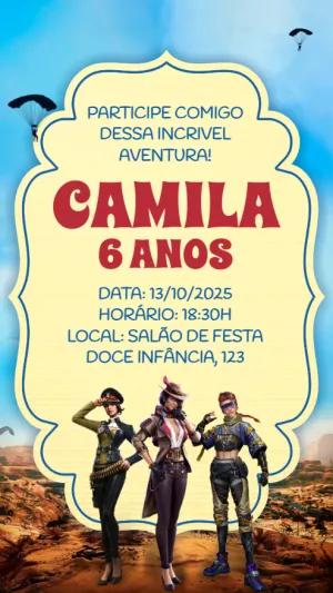 Convite Aniversário Free Fire Feminino para Editar Online
