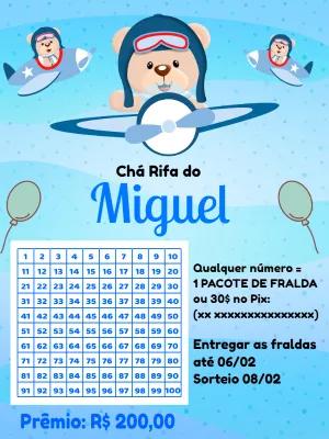 Chá Rifa Ursinho Aviador: Convite Editável para Imprimir