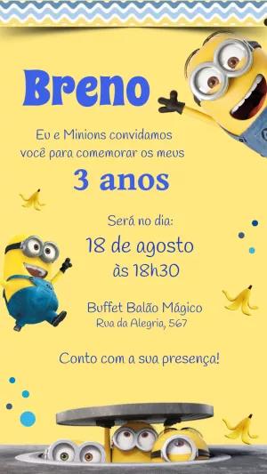 Convite de Aniversário Minions para Editar Online