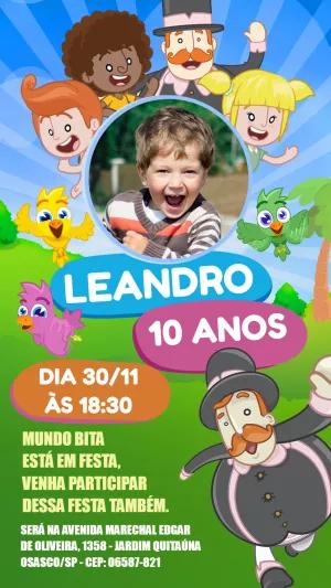 Convite Aniversário Mundo Bita com Foto para Editar Online