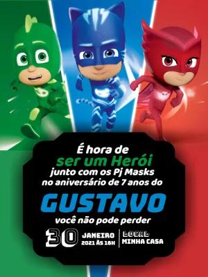 Convite de Aniversário Pj Masks Editável Online para Imprimir