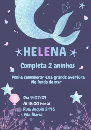 Convite Aniversário Sereia Fundo do Mar para Editar Online