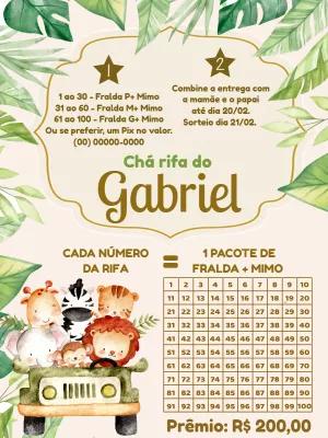 Convite Chá Rifa Safari com Animais para Editar Online