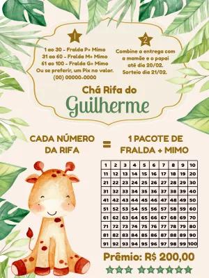 Convite Chá Rifa Girafa Safari para Editar Online