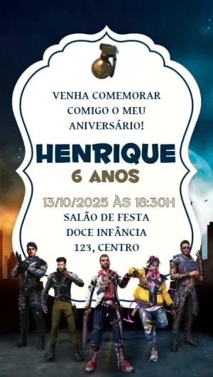 Convite de Aniversário Free Fire com Personagens para Editar