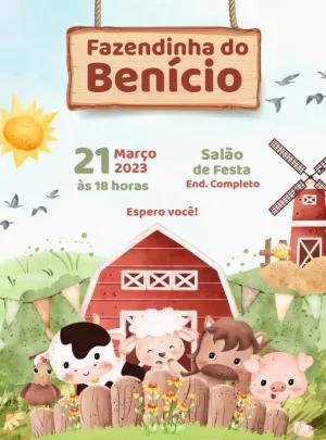 Convite Aniversário Fazendinha com Animais para Editar Online