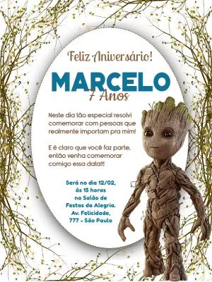 Convite de Aniversário Groot Editável Online para Imprimir