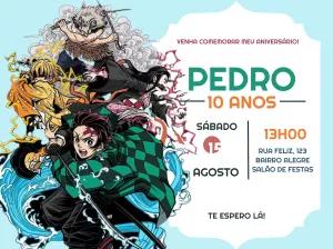 Convite Aniversário Kimetsu no Yaiba com Personagens para Editar