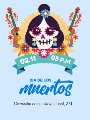 Invitación Día de los Muertos con Calavera para Editar Online