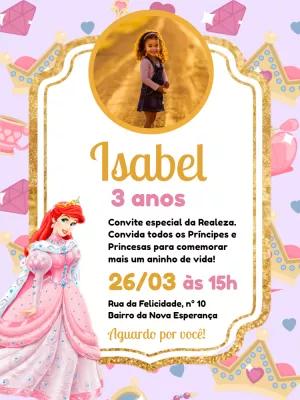 Convite Aniversário Princesa Ariel com Foto para Editar