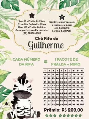 Convite Chá Rifa Tema Zebra Safari Editável para Imprimir