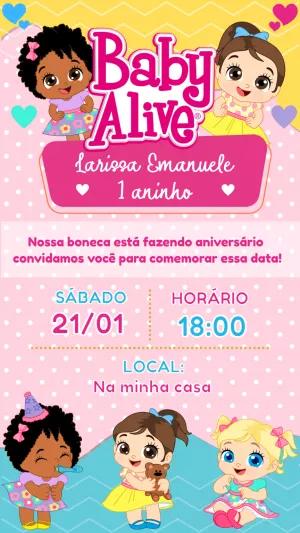 Convite Aniversário Baby Alive com Personagens para Editar